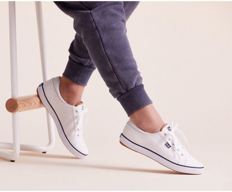 White Keds Center II Canvas Stripe Sneakers | 2769-MWAYX