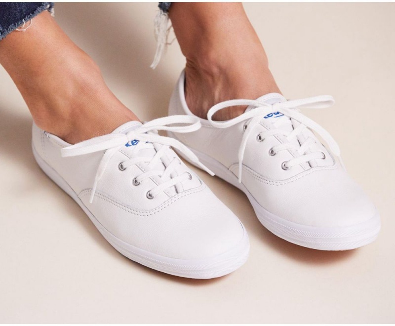 White Keds Champion Originals Leather Sneakers | 2418-PUZAY