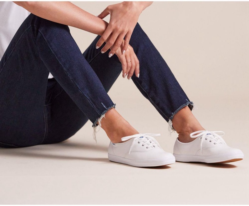 White Keds Champion Originals Leather Sneakers | 2418-PUZAY