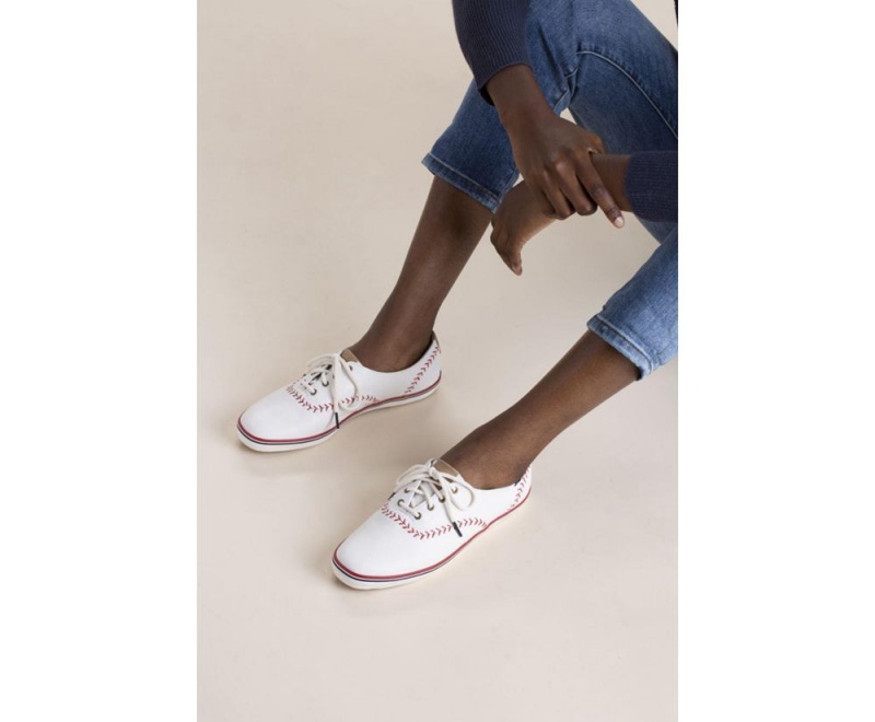 White Keds Champion Pennant Leather Sneakers | 7264-JWZKG