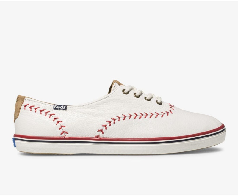 White Keds Champion Pennant Leather Sneakers | 7264-JWZKG