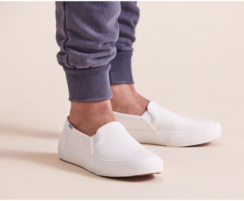 White Keds Double Decker Leather Slip On | 3426-ZGBQL