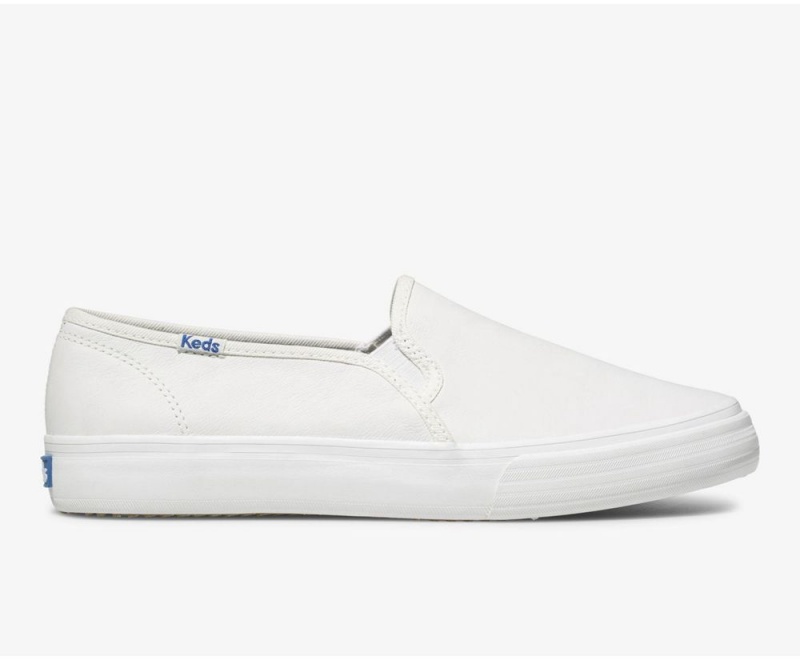 White Keds Double Decker Leather Slip On | 3426-ZGBQL