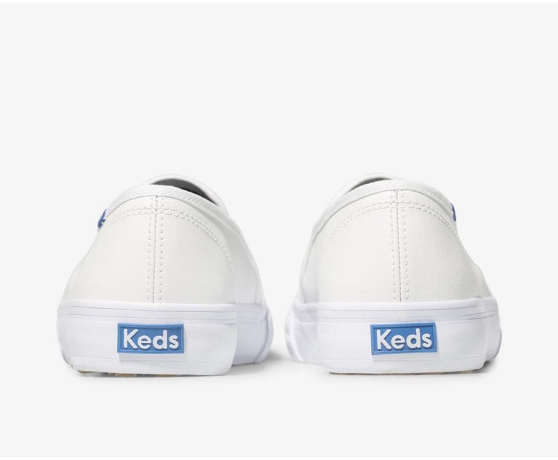 White Keds Double Decker Perf Leather Slip On | 9751-UHVLD