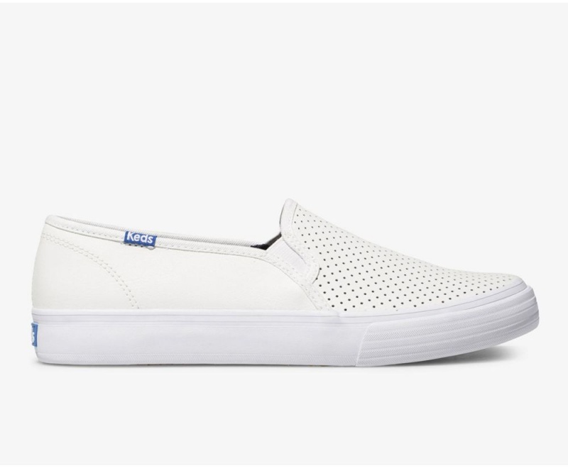 White Keds Double Decker Perf Leather Slip On | 9751-UHVLD