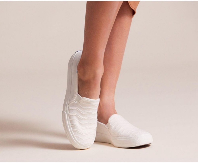 White Keds Double Decker Ribbed Wave Jersey Slip On | 6378-QNLBM