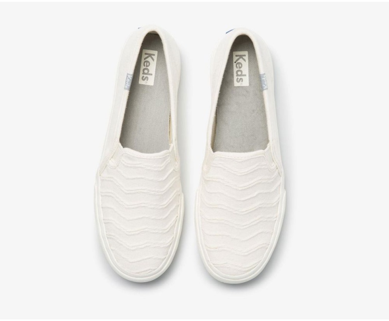 White Keds Double Decker Ribbed Wave Jersey Slip On | 6378-QNLBM