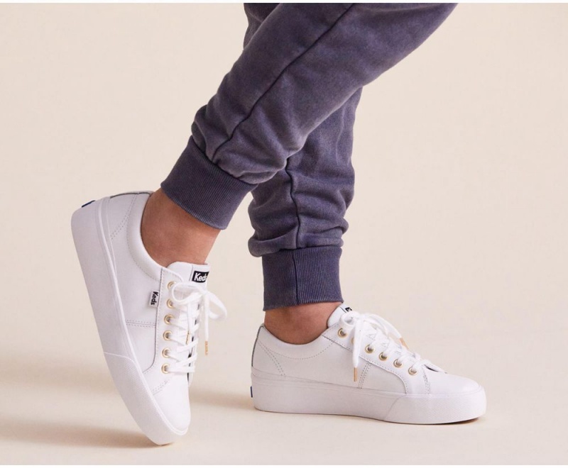 White Keds Jump Kick Duo Leather Sneakers | 4625-JZNGE