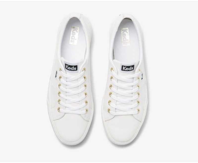 White Keds Jump Kick Duo Leather Sneakers | 4625-JZNGE