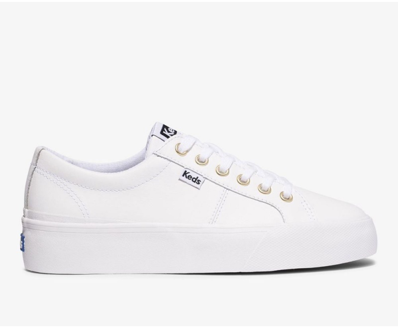 White Keds Jump Kick Duo Leather Sneakers | 4625-JZNGE