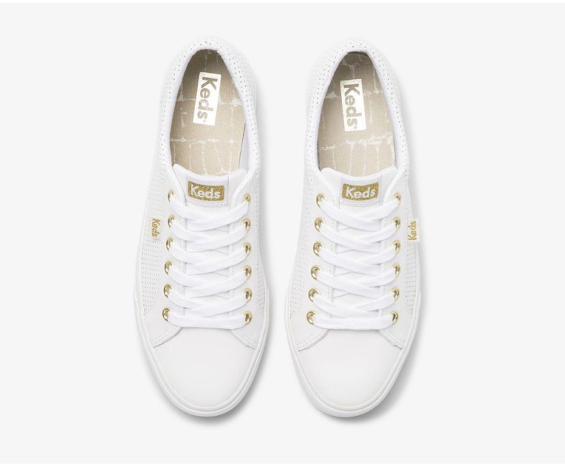 White Keds Jump Kick Perf Leather Sneakers | 9531-MDWTO