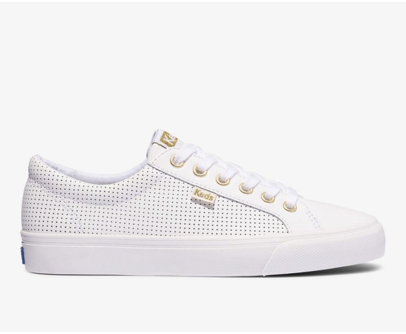 White Keds Jump Kick Perf Leather Sneakers | 9531-MDWTO