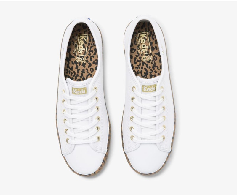 White Keds Kickstart LeatherFoxing Sneakers | 1849-ISVCU