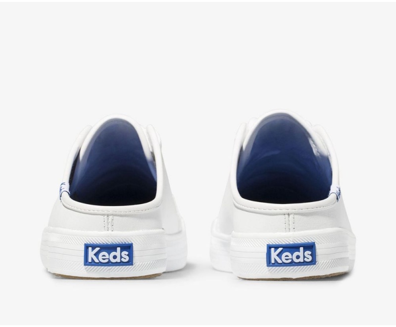 White Keds Kickstart Leather Mules | 0429-YKOSG