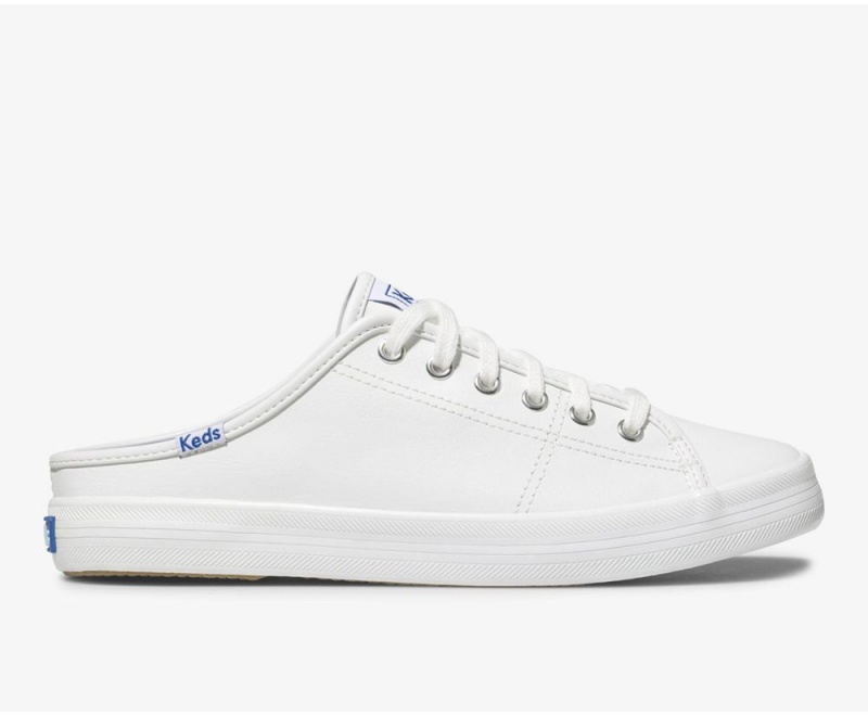 White Keds Kickstart Leather Mules | 0429-YKOSG