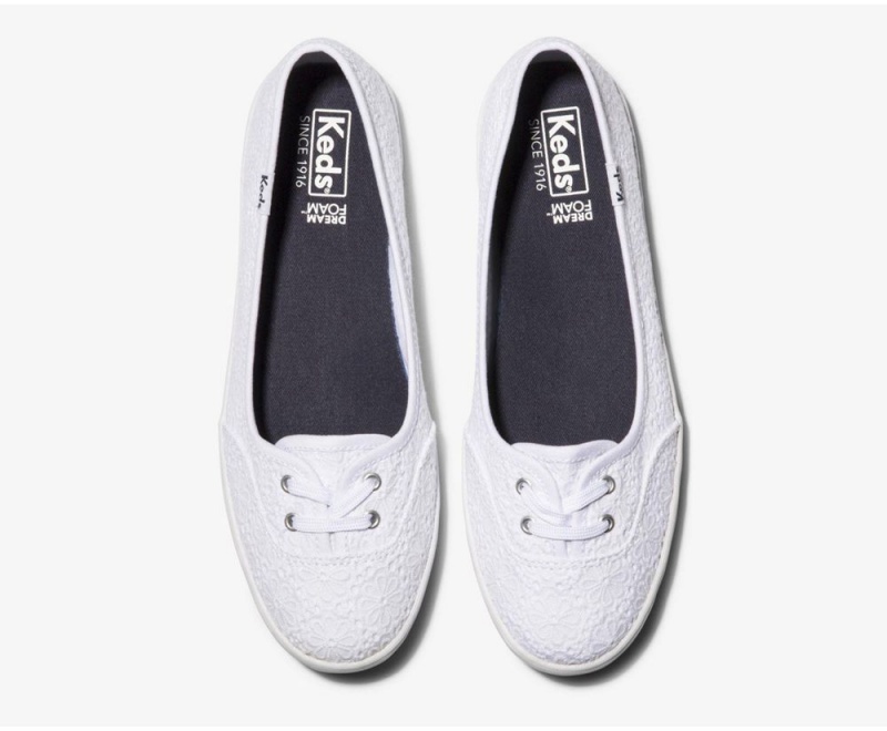 White Keds Teacup Eyelet Slip On | 1246-TKAZR