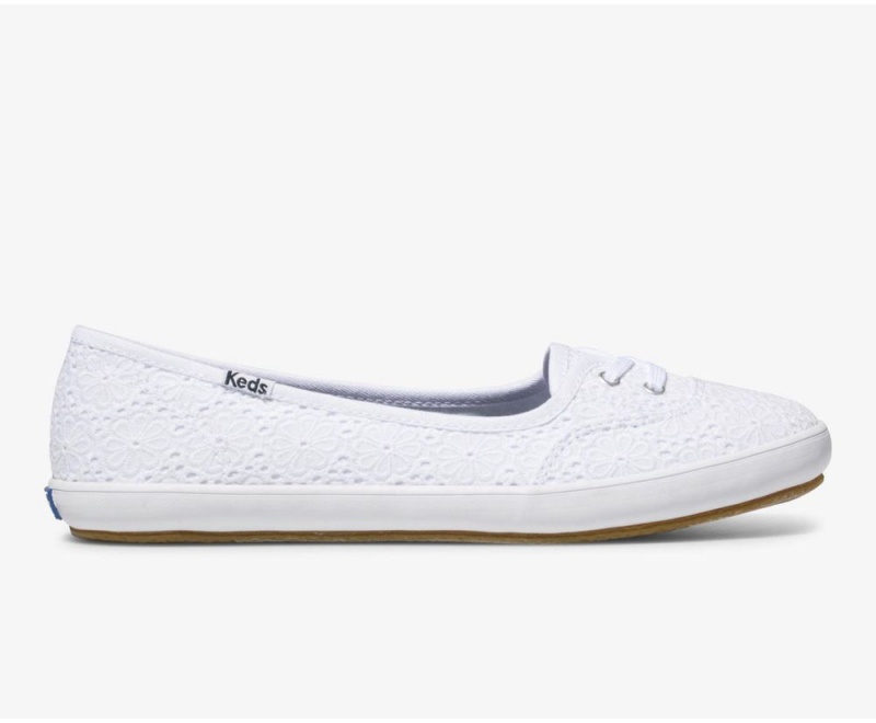 White Keds Teacup Eyelet Slip On | 1246-TKAZR