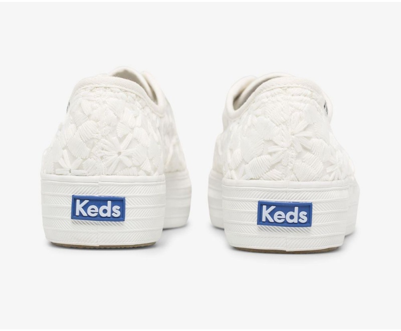 White Keds Triple Floral Embroidery Sneakers | 1547-ADGRB