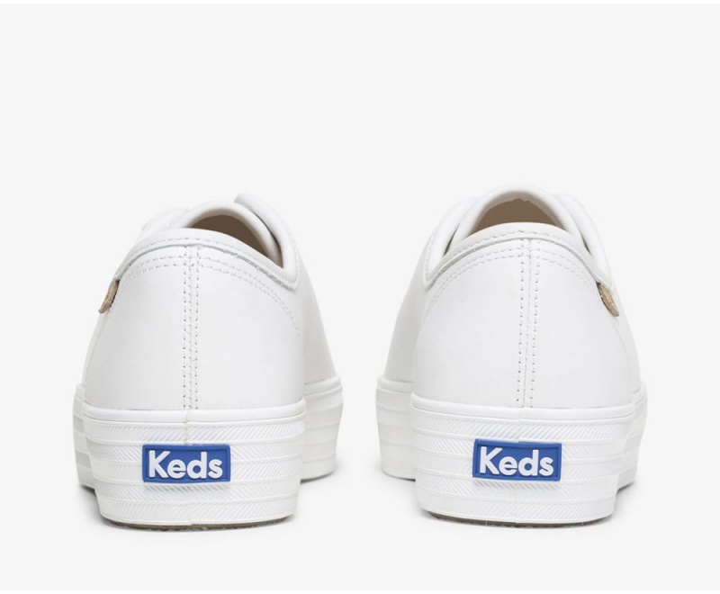 White Keds Triple Kick Luxe Leather Sneakers | 9301-OWCXY