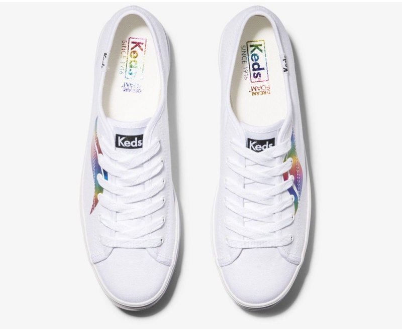 White Keds Triple Kick Rainbow Wave Sneakers | 9701-NJMQZ