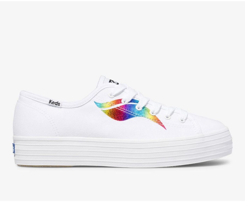 White Keds Triple Kick Rainbow Wave Sneakers | 9701-NJMQZ