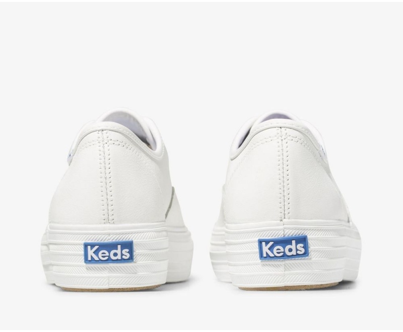 White Keds Triple Leather Sneakers | 6798-RXNJU