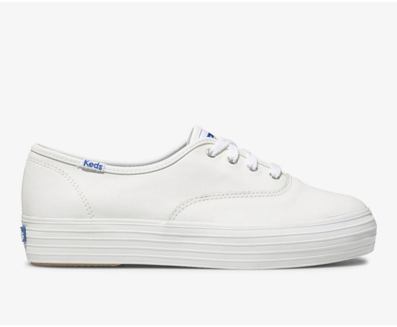 White Keds Triple Leather Sneakers | 6798-RXNJU