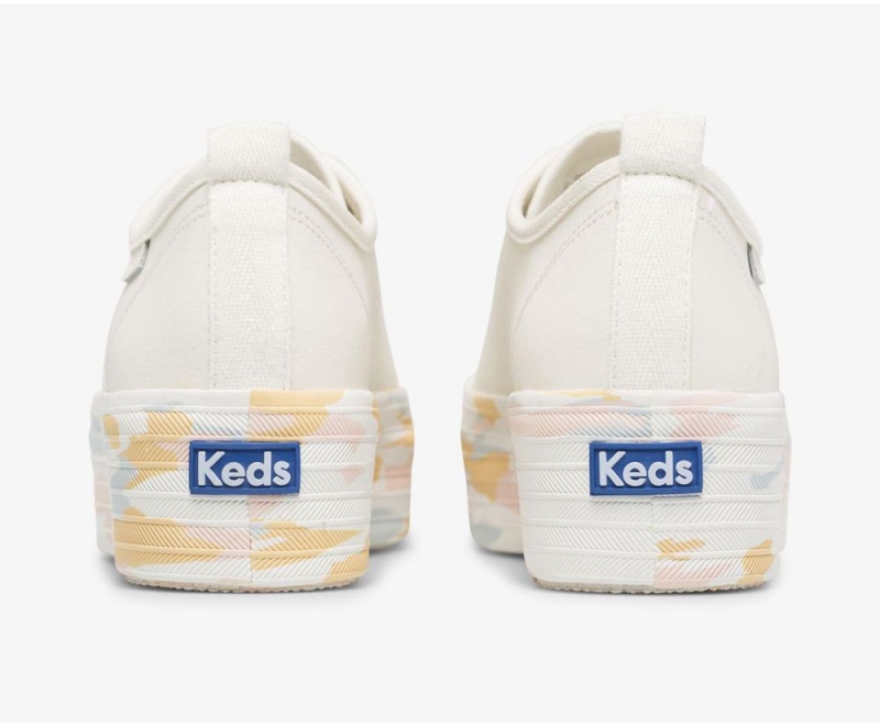 White Keds Triple Up Leather Leather Marble Sneakers | 0728-KFGSU