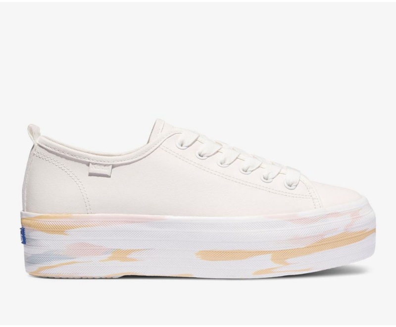 White Keds Triple Up Leather Leather Marble Sneakers | 0728-KFGSU