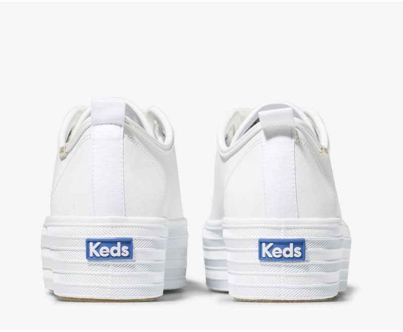 White Keds Triple Up Leather Sneakers | 0769-GZJNF