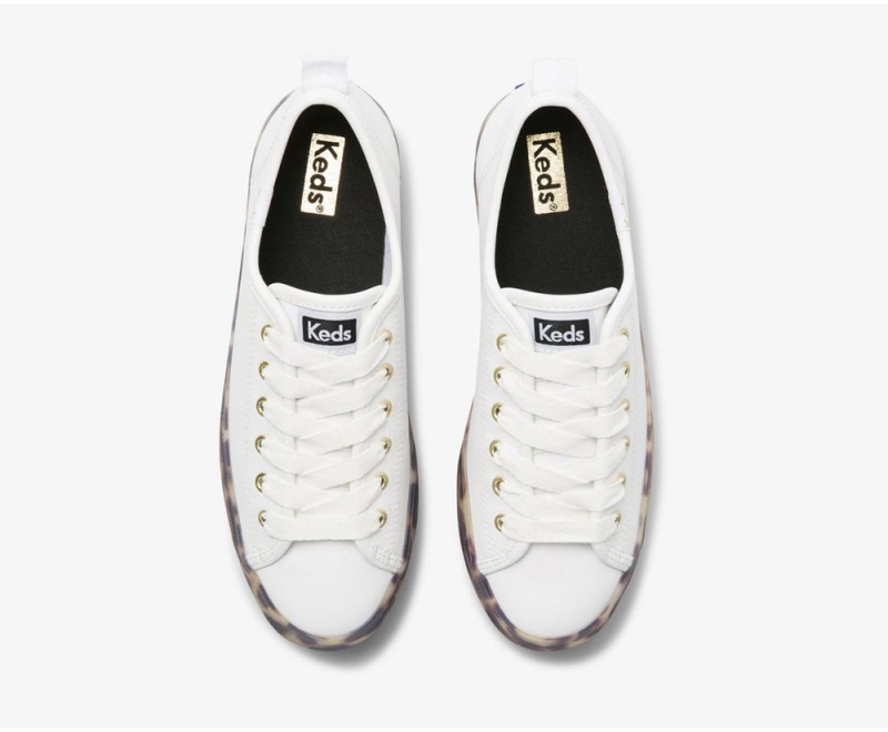 White Keds Triple Up Leather Tortoise Foxing Sneakers | 2640-SUHXI