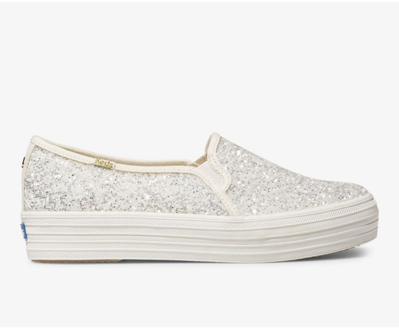 White Keds x Kate Spade New York Triple Decker Glitter Slip On | 2784-RPBFQ