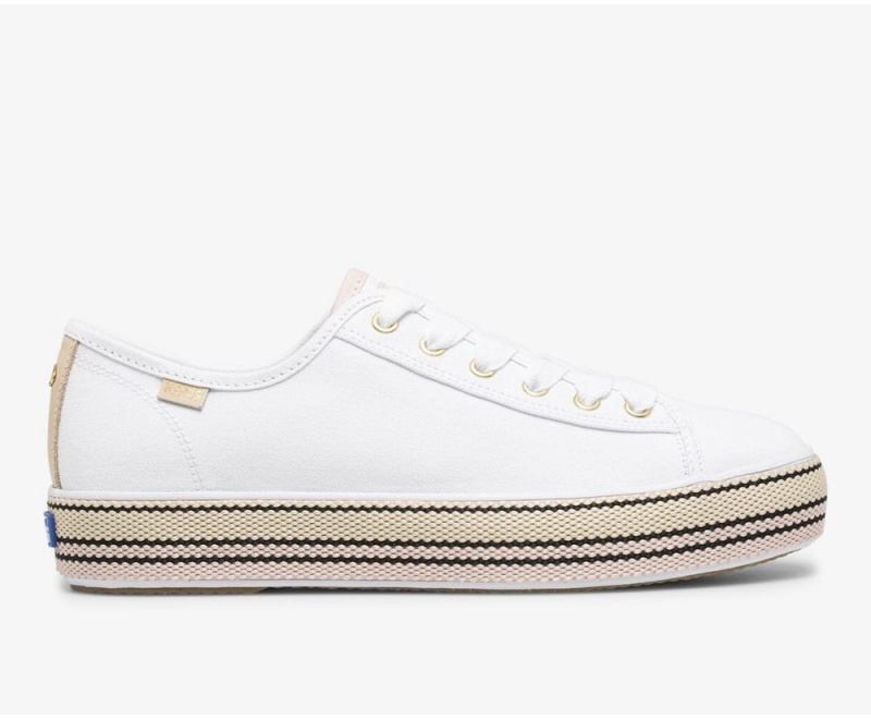 White Keds x Kate Spade New York Triple Kick Woven Stripe Foxing Sneakers | 1759-ZSITJ