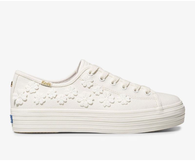 White Keds x Kate Spade New York Triple Kick Woven Flowers Sneakers | 3146-BAFTR