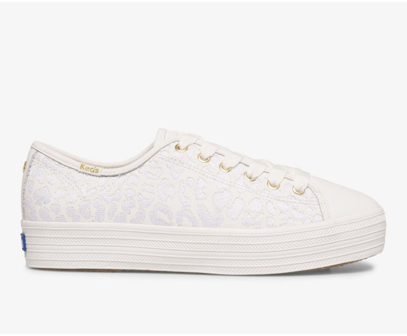 White Keds x Kate Spade New York Triple Kick EmbroideredLeather Sneakers | 3724-LZRYT