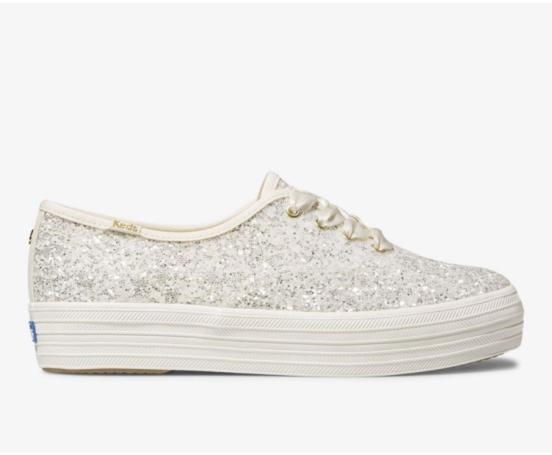 White Keds x Kate Spade New York Triple Glitter Sneakers | 7258-DVIBP