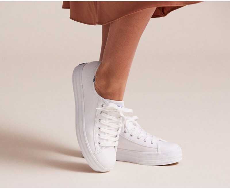 White Keds x Organic Cotton Triple Kick Sneakers | 5342-GIVJN