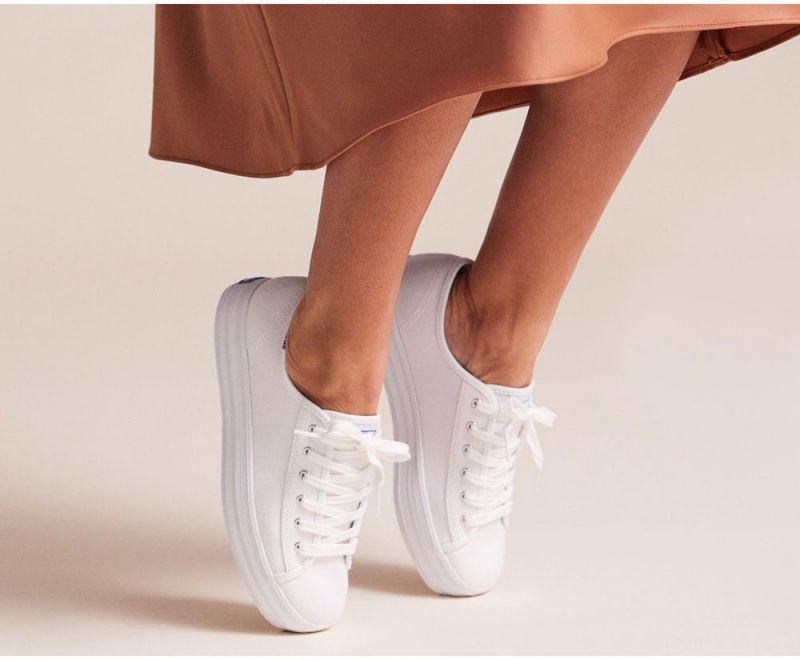 White Keds x Organic Cotton Triple Kick Sneakers | 5342-GIVJN