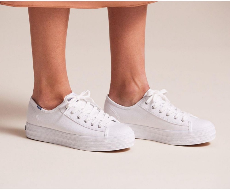 White Keds x Organic Cotton Triple Kick Sneakers | 5342-GIVJN