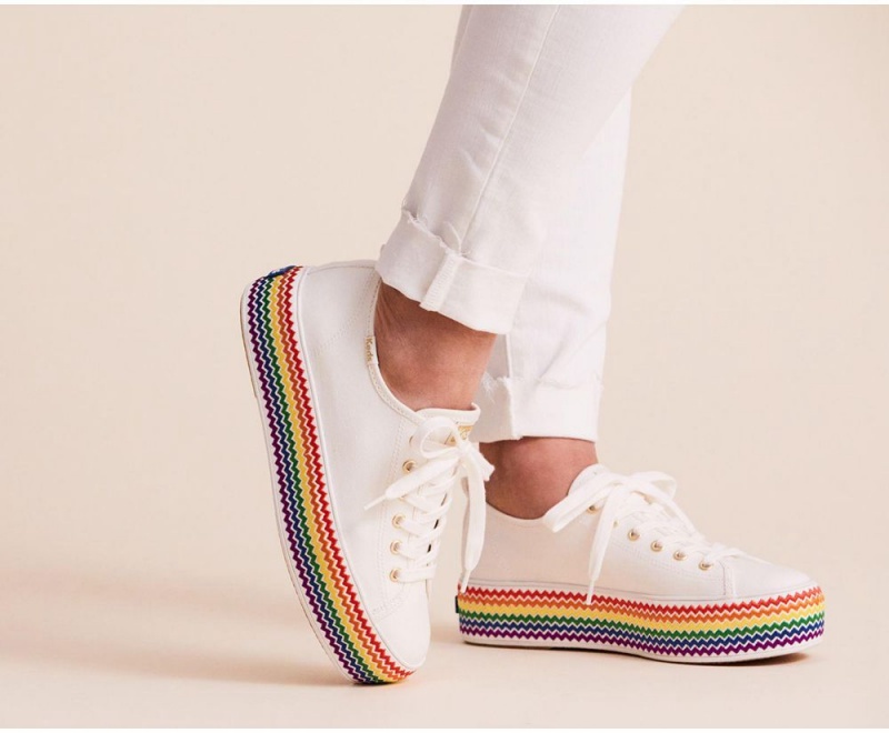 White Keds x Organic Cotton Triple Up Rainbow Jute Sneakers | 2078-FQEYW