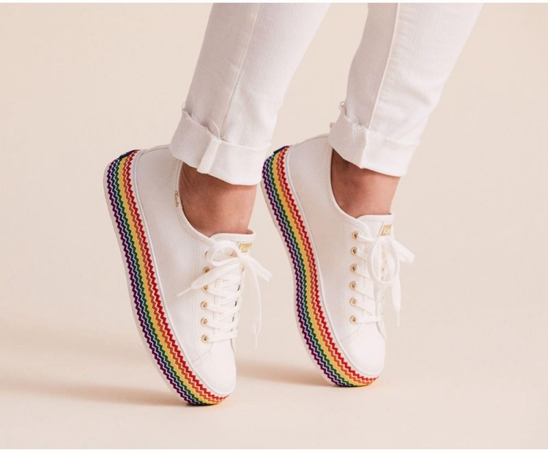 White Keds x Organic Cotton Triple Up Rainbow Jute Sneakers | 2078-FQEYW