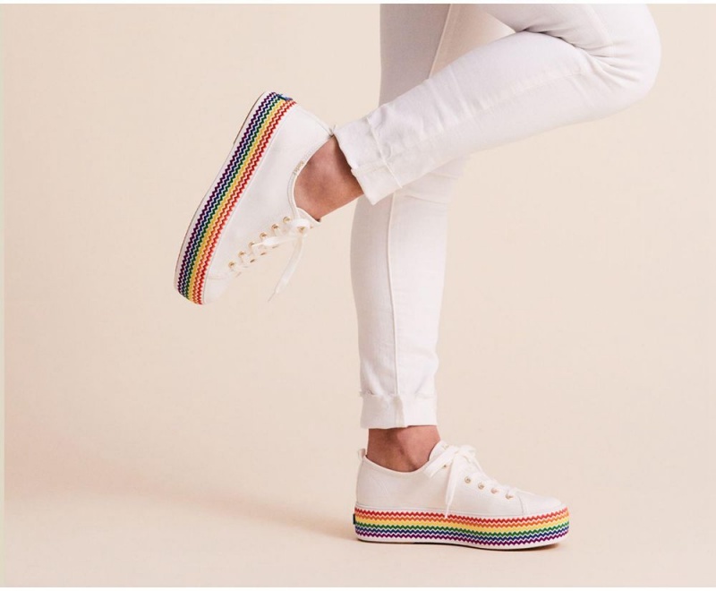 White Keds x Organic Cotton Triple Up Rainbow Jute Sneakers | 2078-FQEYW