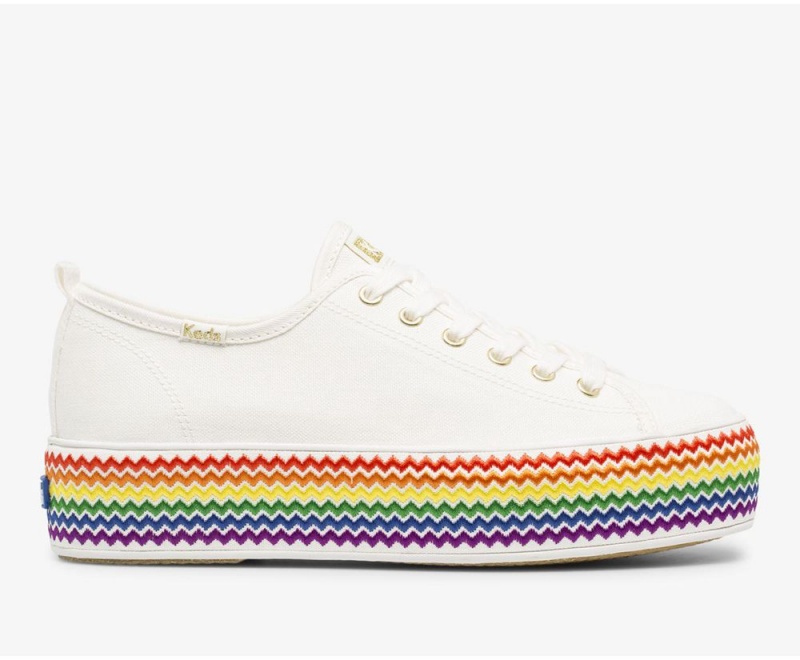 White Keds x Organic Cotton Triple Up Rainbow Jute Sneakers | 2078-FQEYW