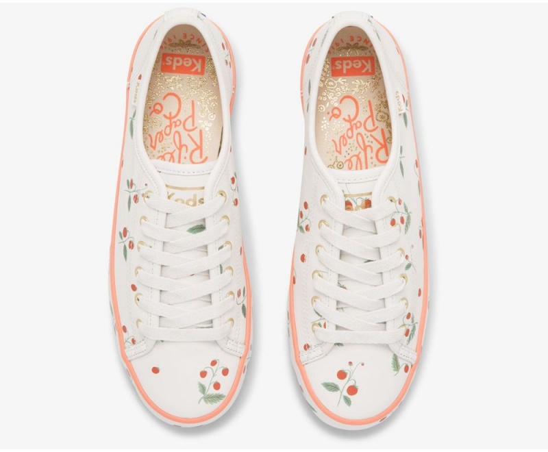 White Keds x Rifle Paper Co. Kickstart Mini Strawberries Sneakers | 0648-VCMGR