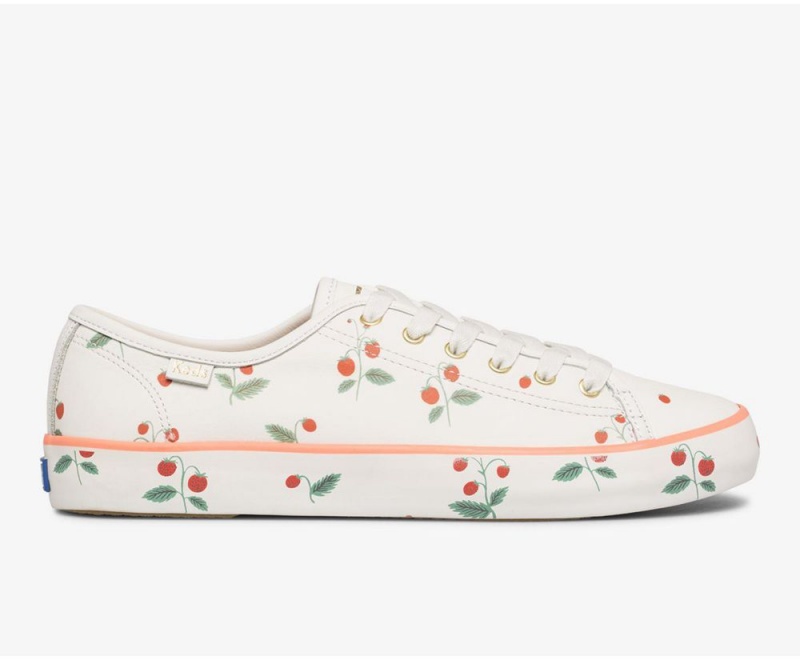 White Keds x Rifle Paper Co. Kickstart Mini Strawberries Sneakers | 0648-VCMGR