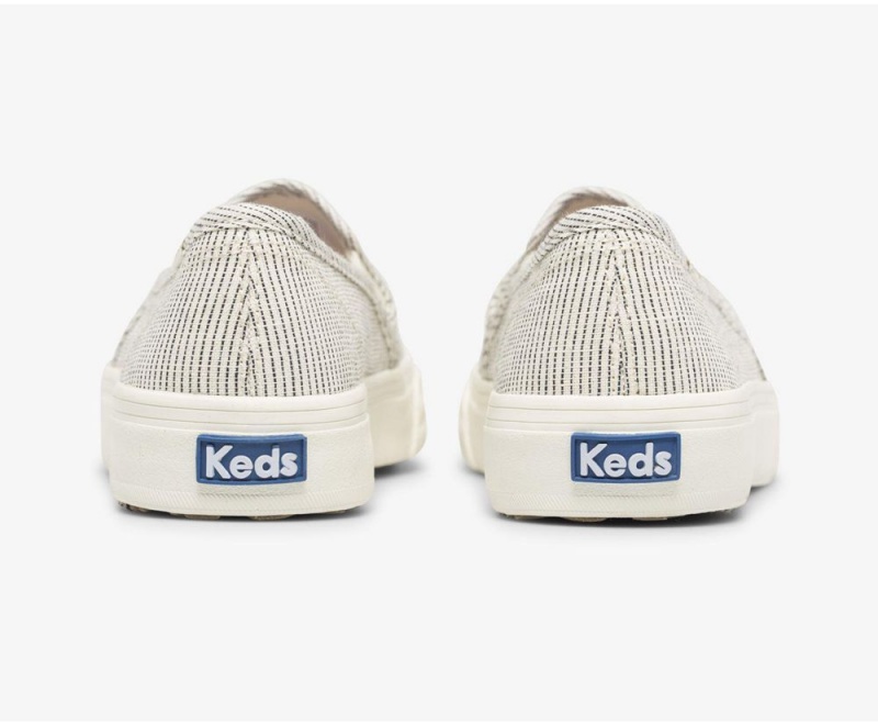 White / Black Keds Double Decker Ikat Stripe Slip On | 1720-KBVRH