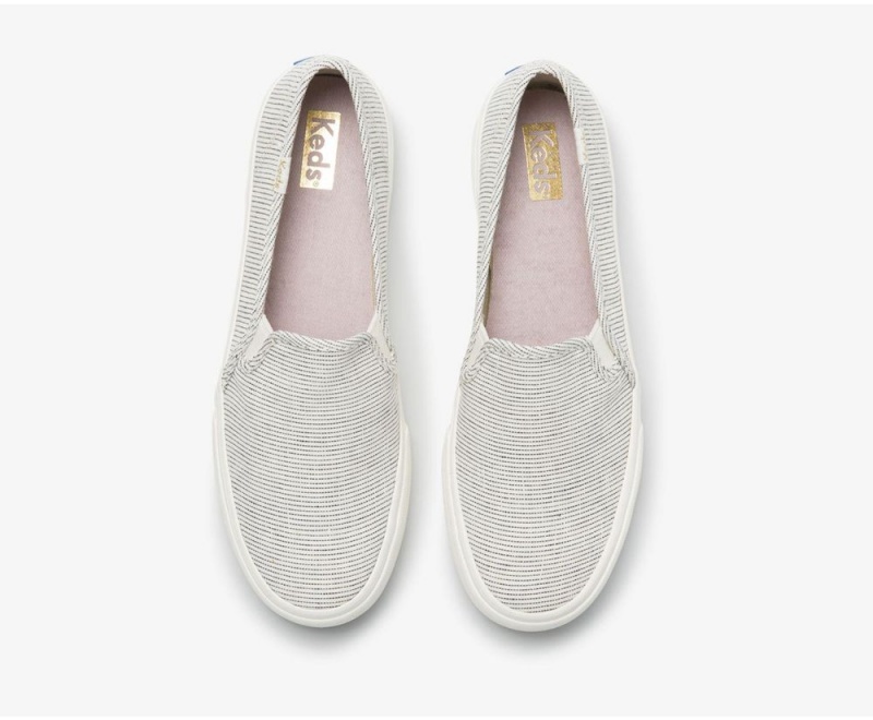 White / Black Keds Double Decker Ikat Stripe Slip On | 1720-KBVRH