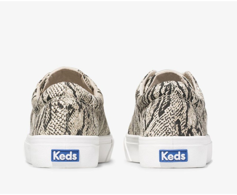 White / Black Keds Jump Kick Snake Sneakers | 7392-ZBSCR