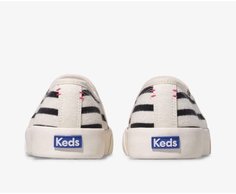 White / Black Keds x Hatch Double Decker Bateau Stripe Slip On | 7861-QWGRF