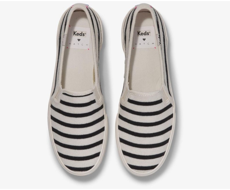 White / Black Keds x Hatch Double Decker Bateau Stripe Slip On | 7861-QWGRF